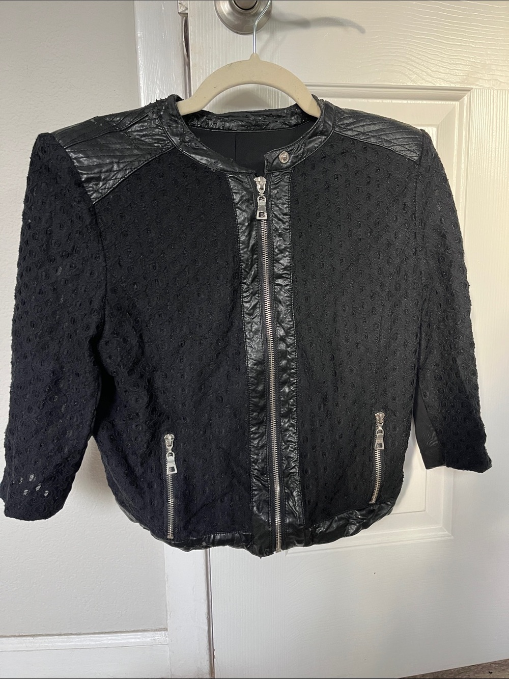 black lace quilted cropped jacket